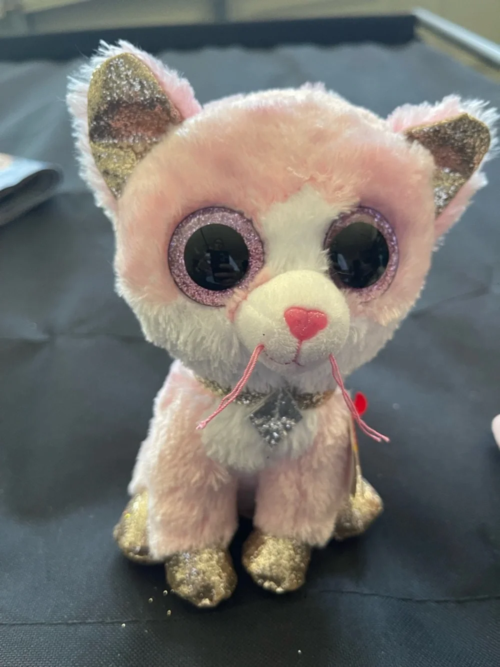 Ty Pink & White Plush Cat with Glitter Accents